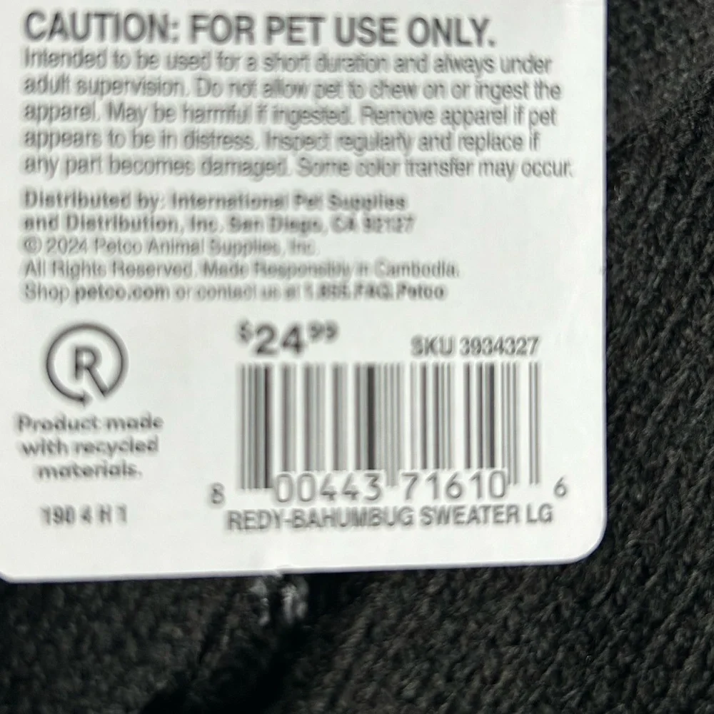 New Reddy Bah Humbug dog sweater L